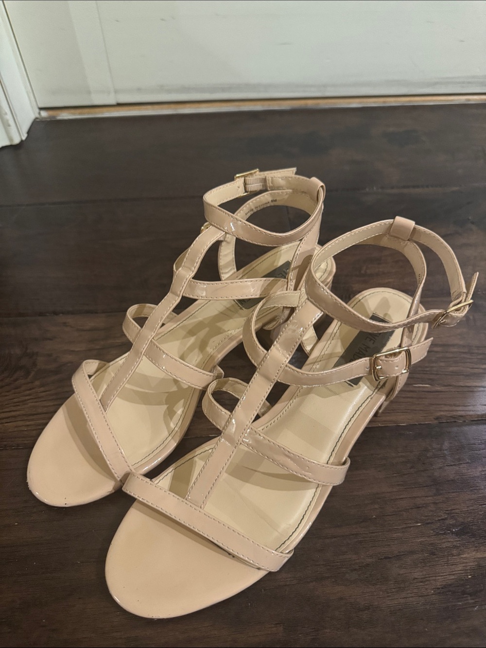 Steve Madden Nude Patent Strappy Ankle Buckle Heels
